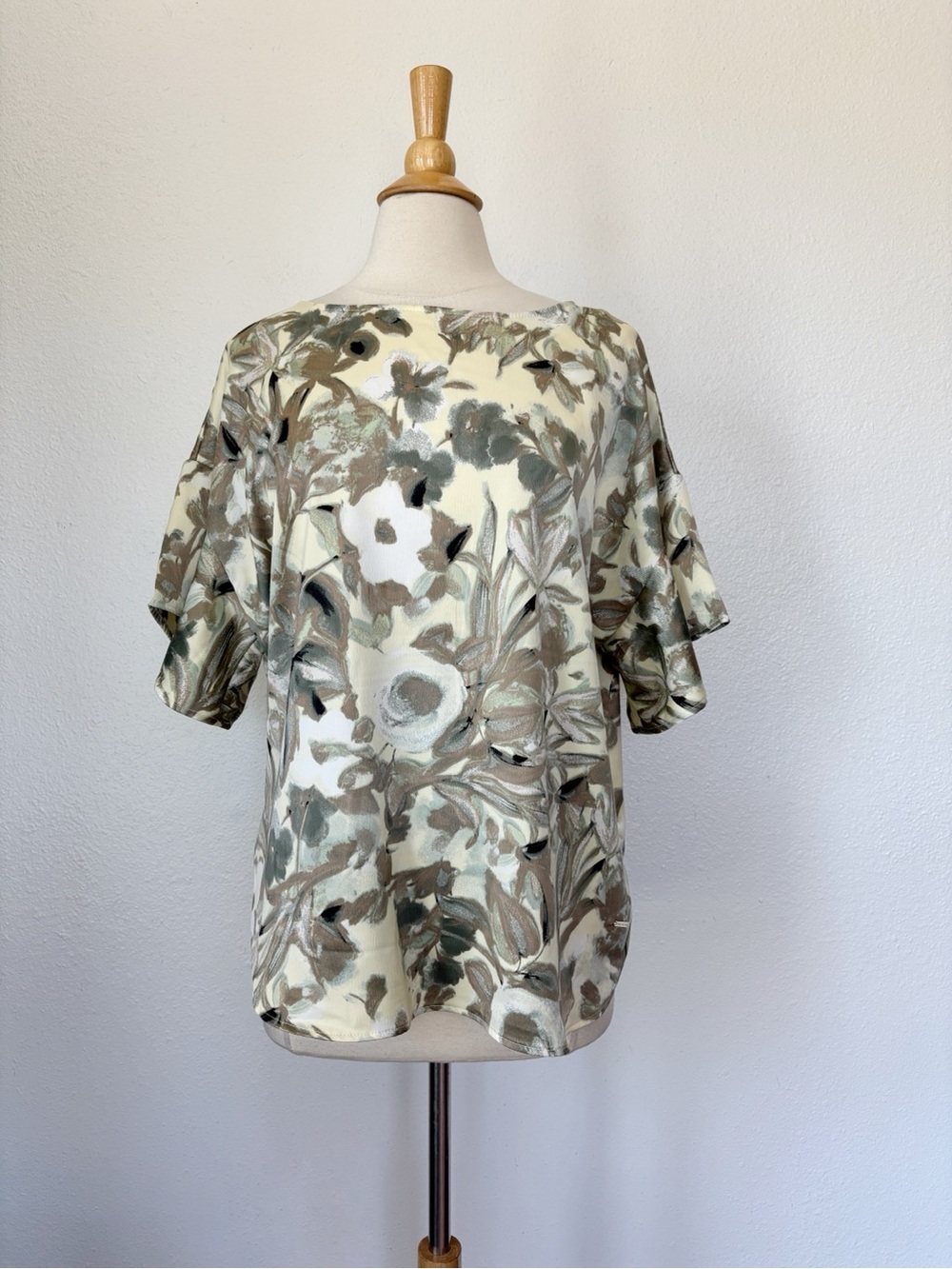 Sage Satin Floral Short Sleeve Blouse